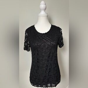 LA MADONA Black Y2K Lace‎ Beaded Lined Whimsigoth Boho Short Sleeve Size L